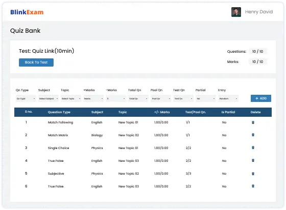BlinkExam test creation tool